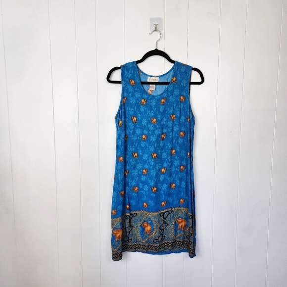 Vintage 90s Summer Midi Dress 1990s Sheath Sundress Elephants Beach Boho Medium - Picture 8 of 8